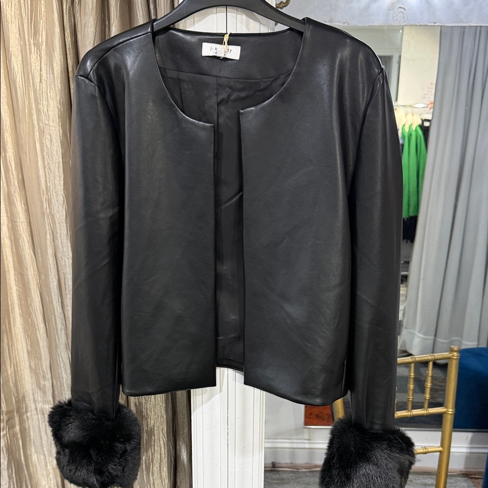 J.Society  Black faux Leather Jacket w/ removable faux Fur cuff
